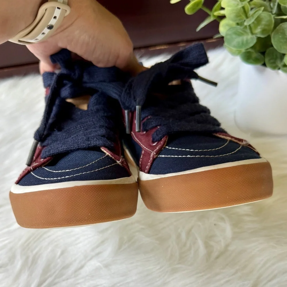 Old Navy Kids Colorblock Canvas High-Top Sneakers Navy Burgundy Tan Size 4‎